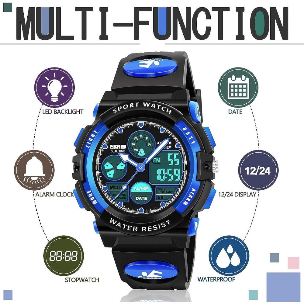 Kids LED Multi Function Waterproof Watch - Picture 3 of 10